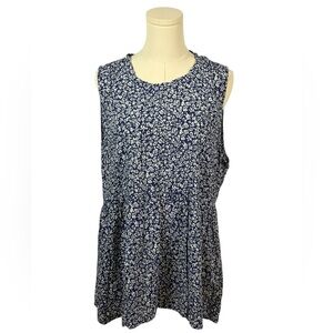 Rachel‎ Zoe 100% Rayon Blue Tank w/ White Floral Print & Flowy Bottom (Size XL)